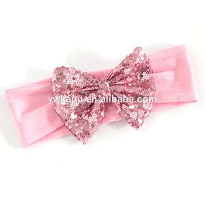 2018 latest hot selling baby bow sequin headbands with big bowknot baby hair accessories