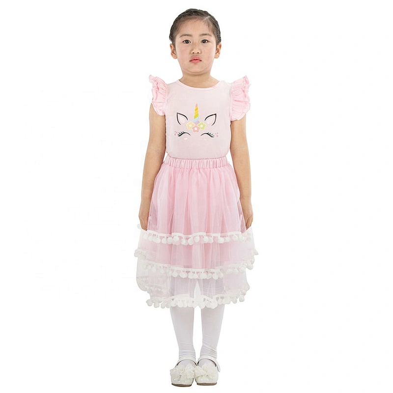 Kids Girls Lovely Summer Unicorn Pompom Outfits