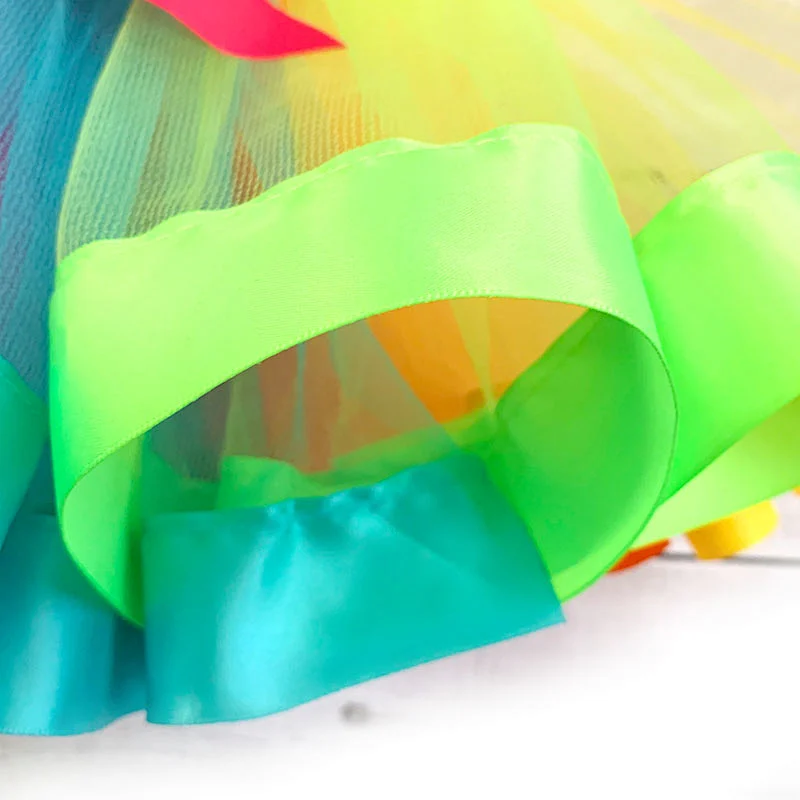 Hot Multicolor Birthday Dance Tulle Rainbow Ribbon Bow Baby Girls TUTU Skirts