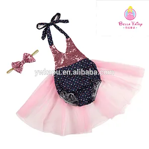 2018 direct sale boutique children clothes design for party stage holiday halter romper sequin tutu dress