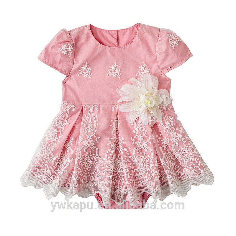 Spring Fairy Kids Clothing short Sleeve Design Newborn Infant Baby Girl Onesie Floral lace Dress Romper