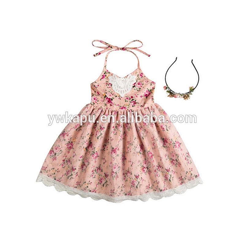 2018 Wholesale fashion girl lace flower floral prints baby dress of baby clothing