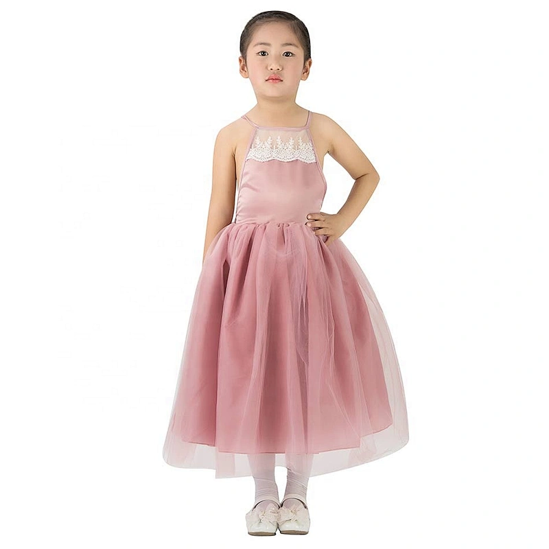 2019 New Design Summer  Flower Girls Dress Sleeveless Lace Tulle  Dress