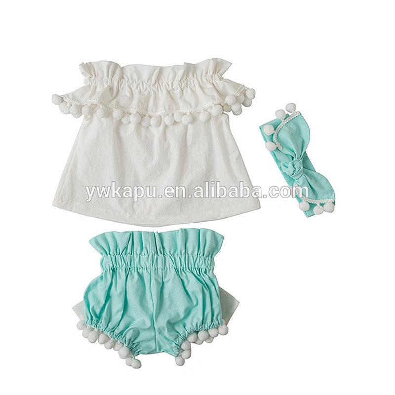 Hot sale fashion organic cotton baby girl pompom outfit import baby clothes kids clothing suppliers China