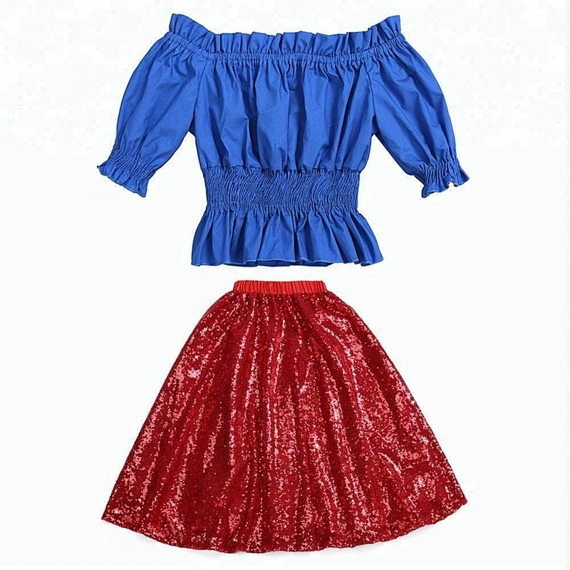 2018 Multi-color baby girl party clothes top and sequin skirt toddler girl outfit from China manufacture