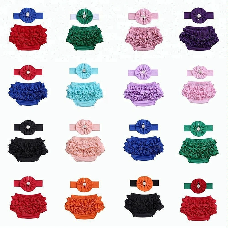 Lovely Pink Baby Girls Ruffle Bloomers Wholesale Baby Bloomers & Headband Set