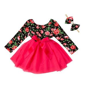 2018 Autumn long sleeve clothes baby frock designs factory cotton girl princess dress with headband