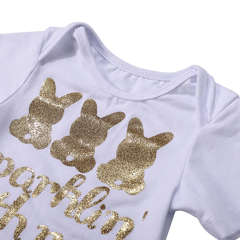 Easter adorable baby outfits gold polka dot kids clothes set