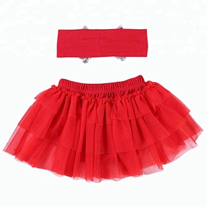 2018 Newest design chiffon fabric skirt with sequin headband set 4th of July tutu skirts for girls