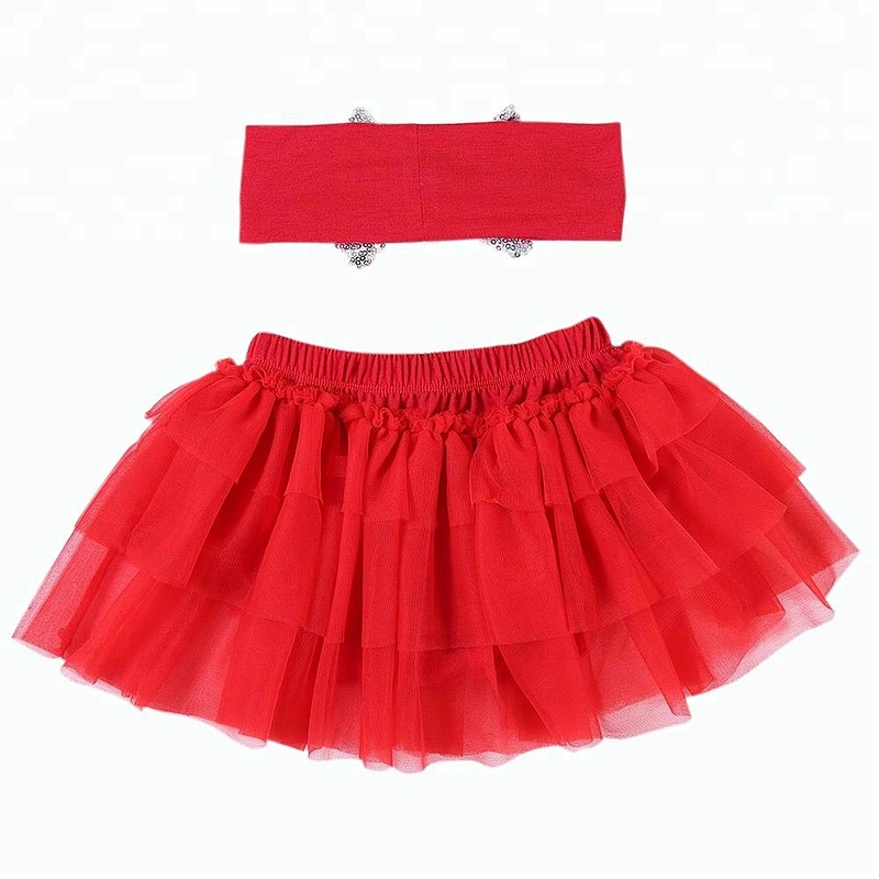 2018 Newest design chiffon fabric skirt with sequin headband set 4th of July tutu skirts for girls
