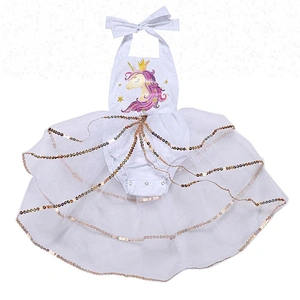Wholesale Newborn Baby Girl Summer Romper Unicorn Printed Tutu dress