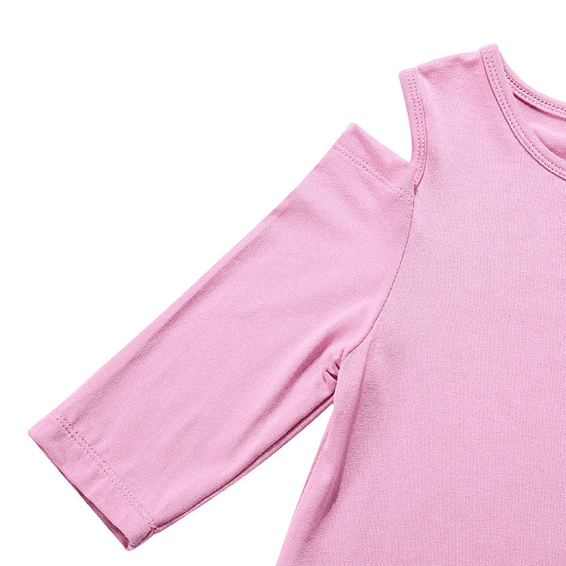 Toddler girls cold shoulder solid color long dresses