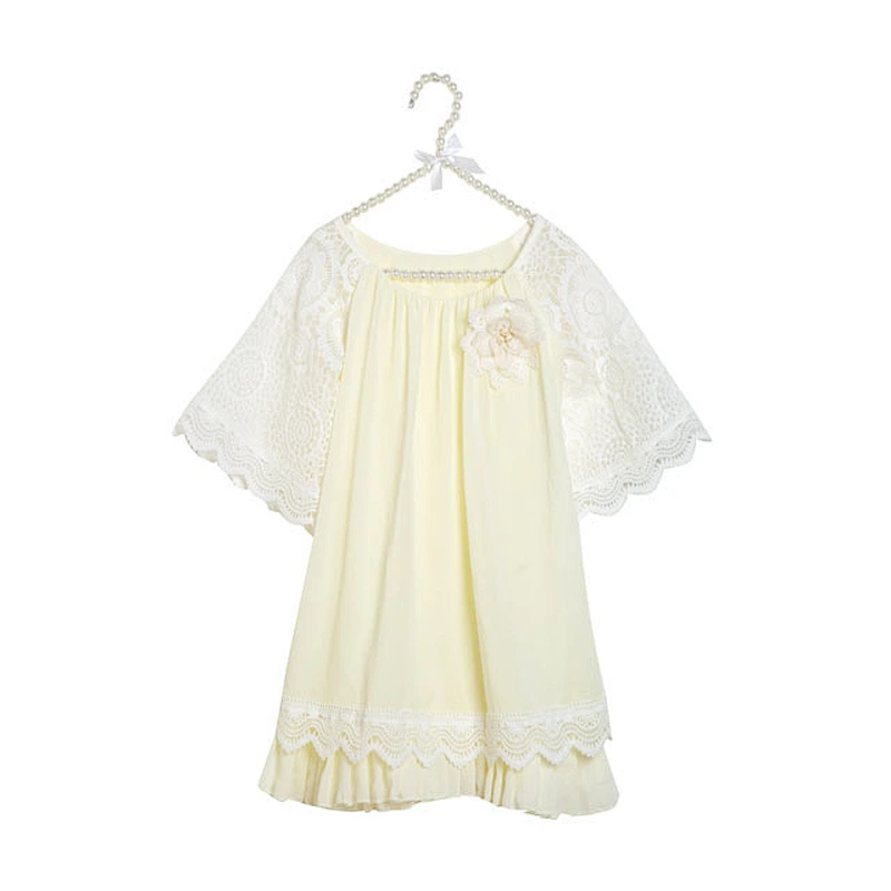 2018 Summer Cotton Beautiful Children Top Boutique Girls Party Dress Pearl Tunic Kids Baby Girl Dresses Wholesale
