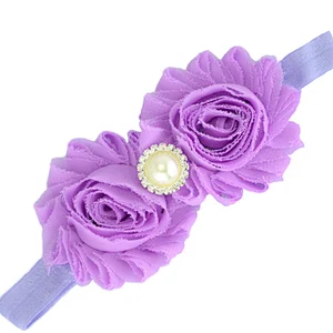 wholesale Hand Made Kid Pearl Hair Accessories Pearl Rhinestone Chiffon Flower Headband For Girl