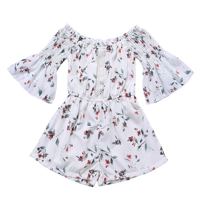 KAPU Wholesale Smoked printed flutter sleevs baby girl floral  Romper knit baby rompers