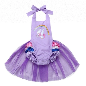 Hot sale baby clothes unicorn rainbow inspired tutu dress romper for girls party