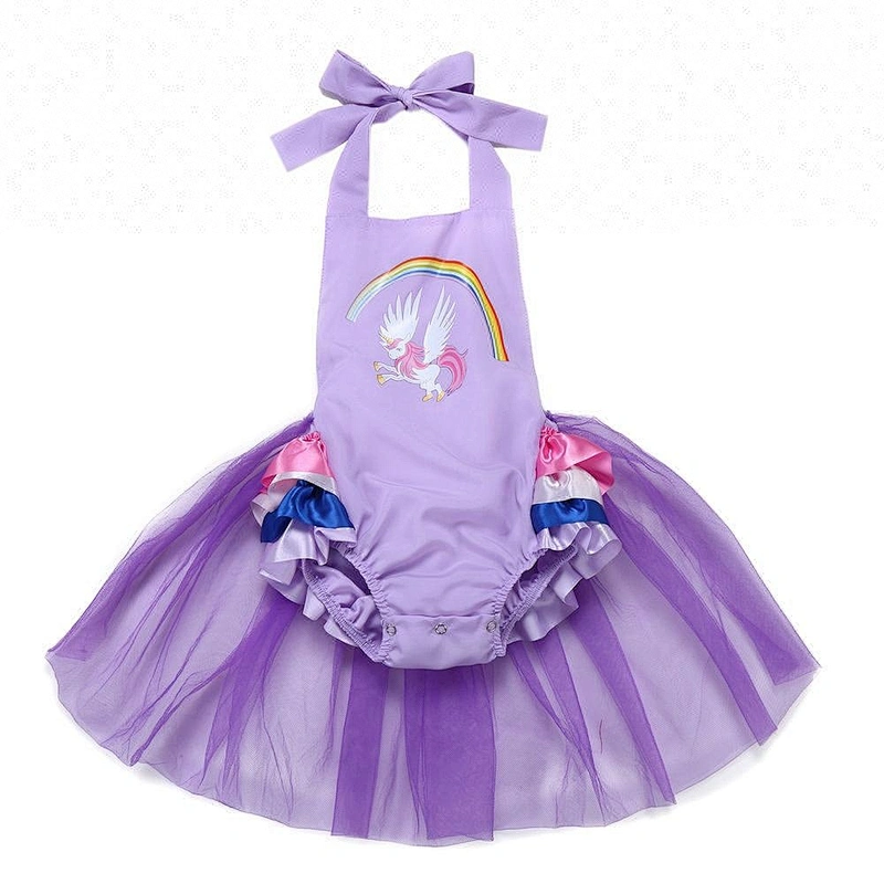 Hot sale baby clothes unicorn rainbow inspired tutu dress romper for girls party