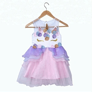 Hot selling children baby birthday dress fancy party dress girls unicorn dress in stock