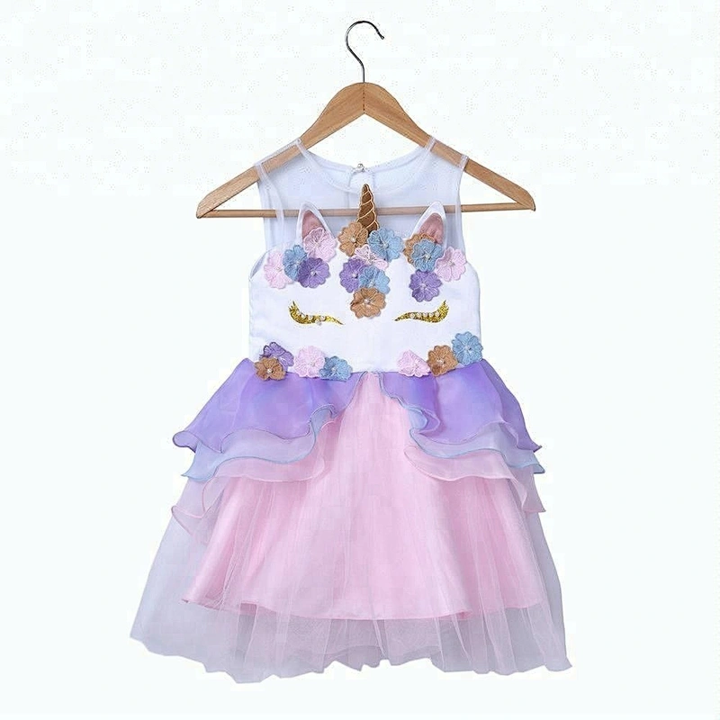 Hot selling children baby birthday dress fancy party dress girls unicorn dress in stock