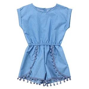 2019 Trending Baby Denim Clothing  Denim Pompoms jumpsuitt For Baby Girls