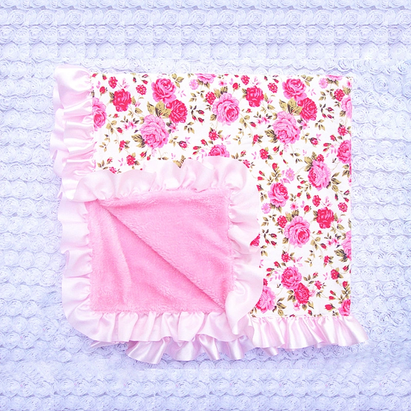 New design 100% cotton soft touch baby blankets with satin ruffle