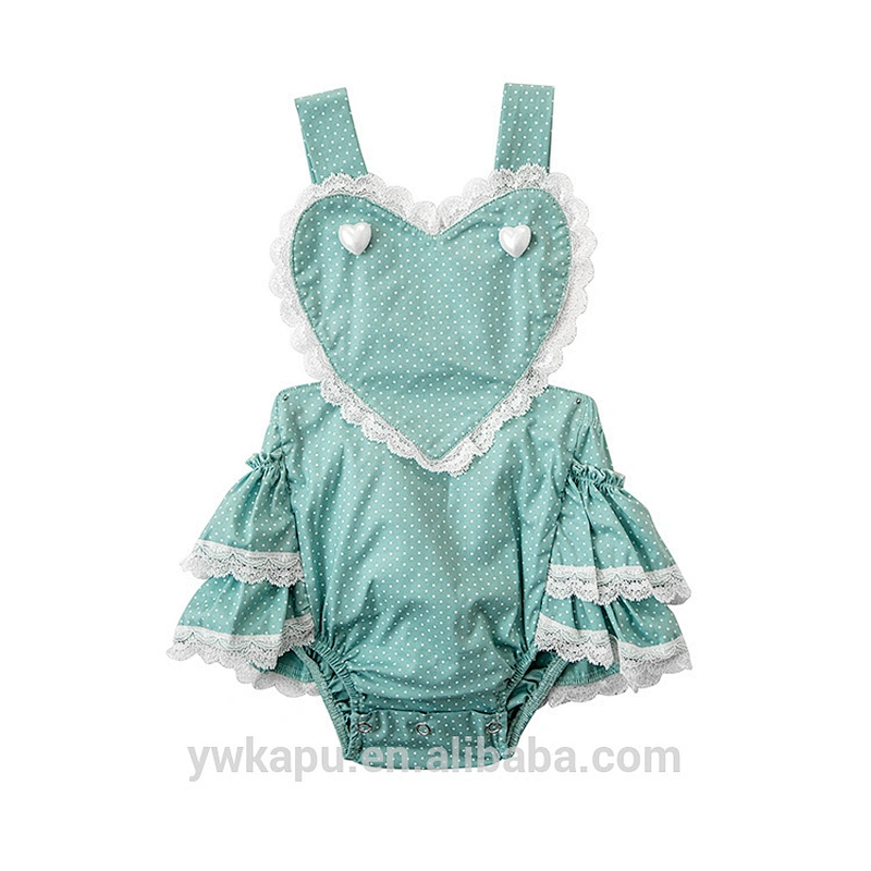 Top quality OEM custom romper kids baby girl boutique children solid color ruffle bubble romper with lace