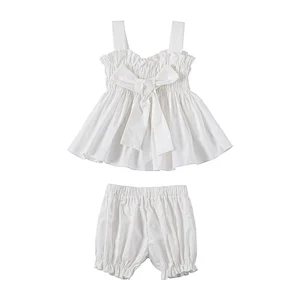 Wholesale 100% cotton baby clothes top sleeveless shirts with tunic shorts two pieces kids clothing sets