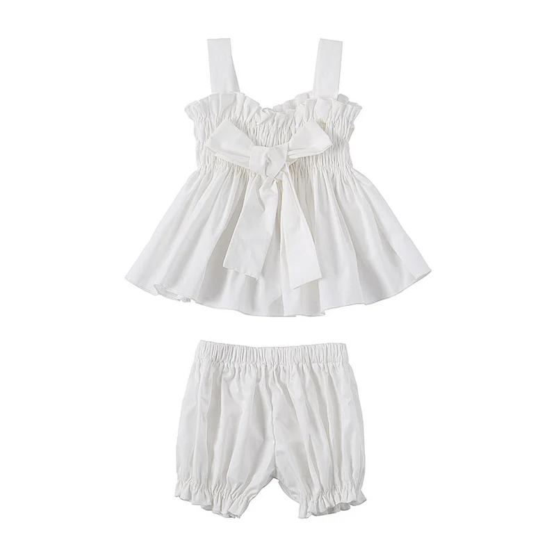 Wholesale 100% cotton baby clothes top sleeveless shirts with tunic shorts two pieces kids clothing sets