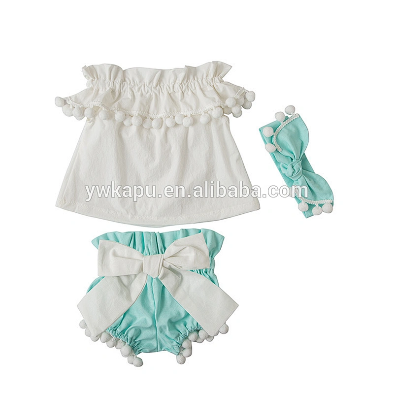 Hot sale fashion organic cotton baby girl pompom outfit import baby clothes kids clothing suppliers China