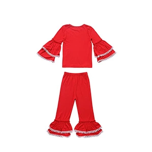 Pretty Pompoms Design Solid Red Christmas Outfits