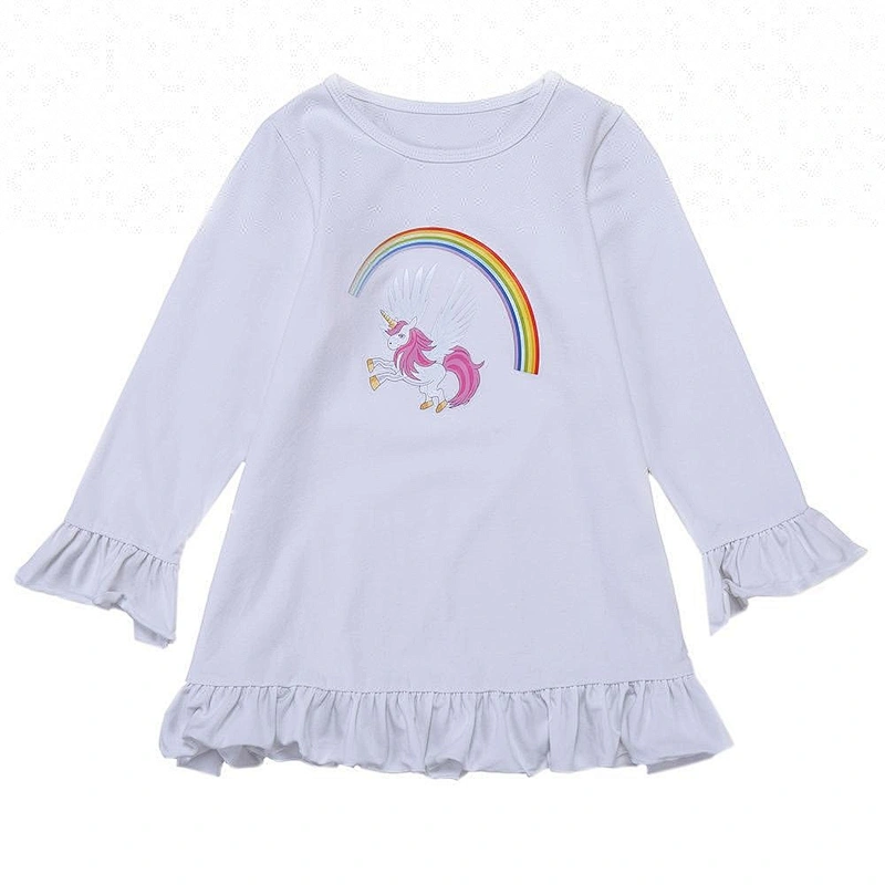 In stock birthday party long sleeve girl top wholesale toddler ruffle girl unicorn shirt