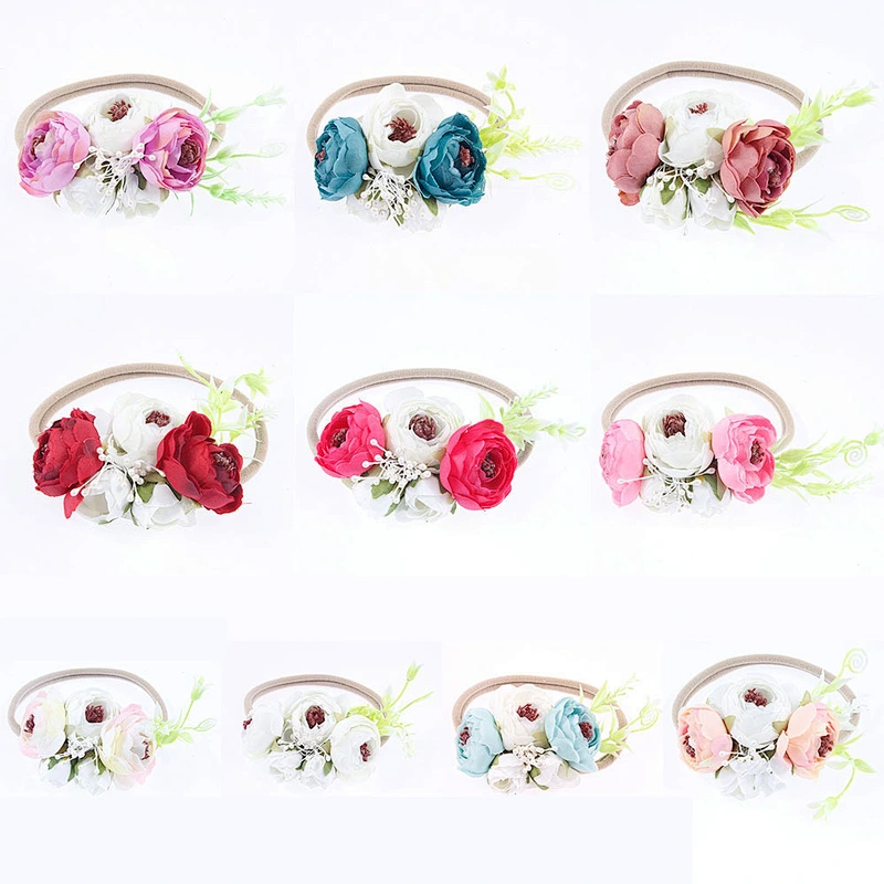Amazon Hot Sale Nylon Handmade Baby Girl Flowers Headband