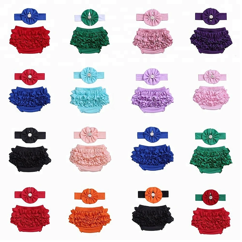 2018 New Arrivals beauty Patriotic baby cotton ruffle fourth of July bloomers with headband