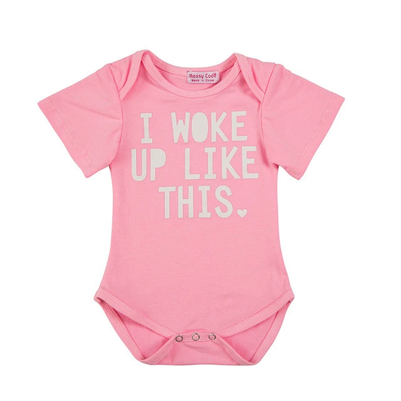 Hot pink baby girl short sleeve letter pattern rompers in stock