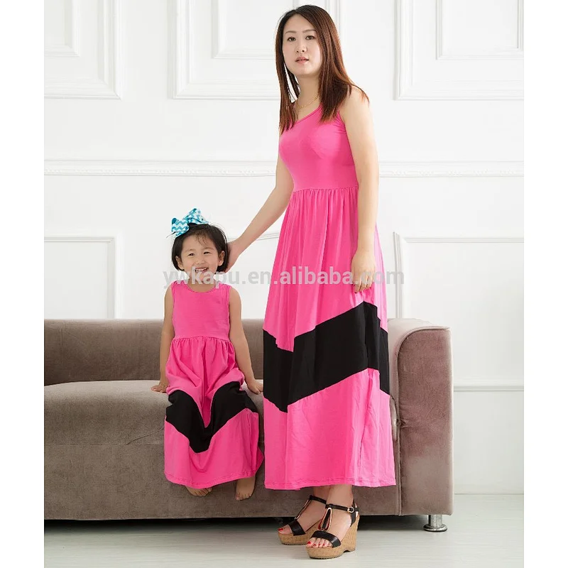 2016 Wholesale Cotton Sleeveless Momy And Me Long Skirt, High Quality Plain Soft Family Clothes