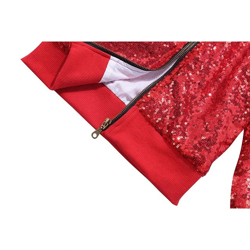 Children Girls Fashionable Long Sleeve Red Sequin Top