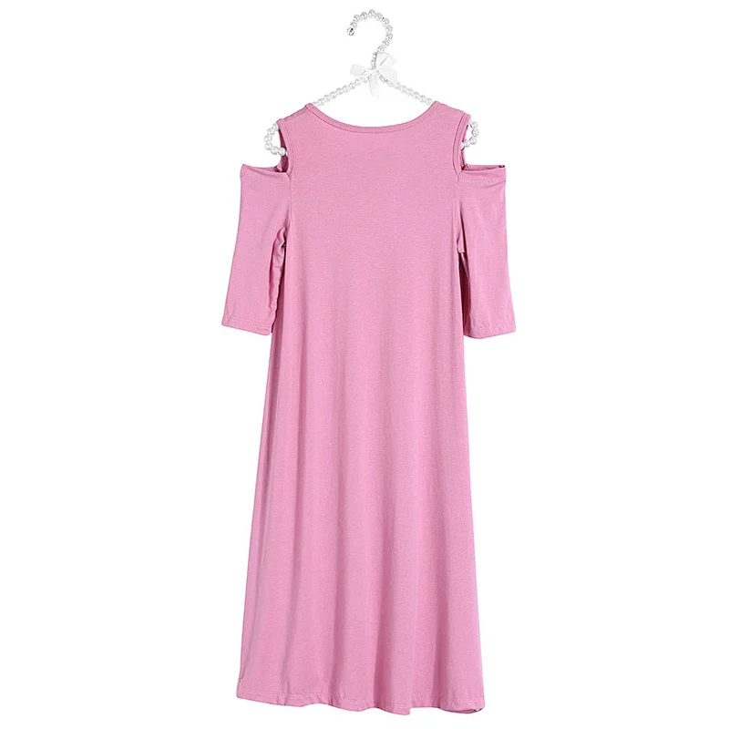 Toddler girls cold shoulder solid color long dresses