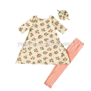 High quality soft cotton boutique girl flutter sleeve,fashion headband long pants children spring set of baby clothing