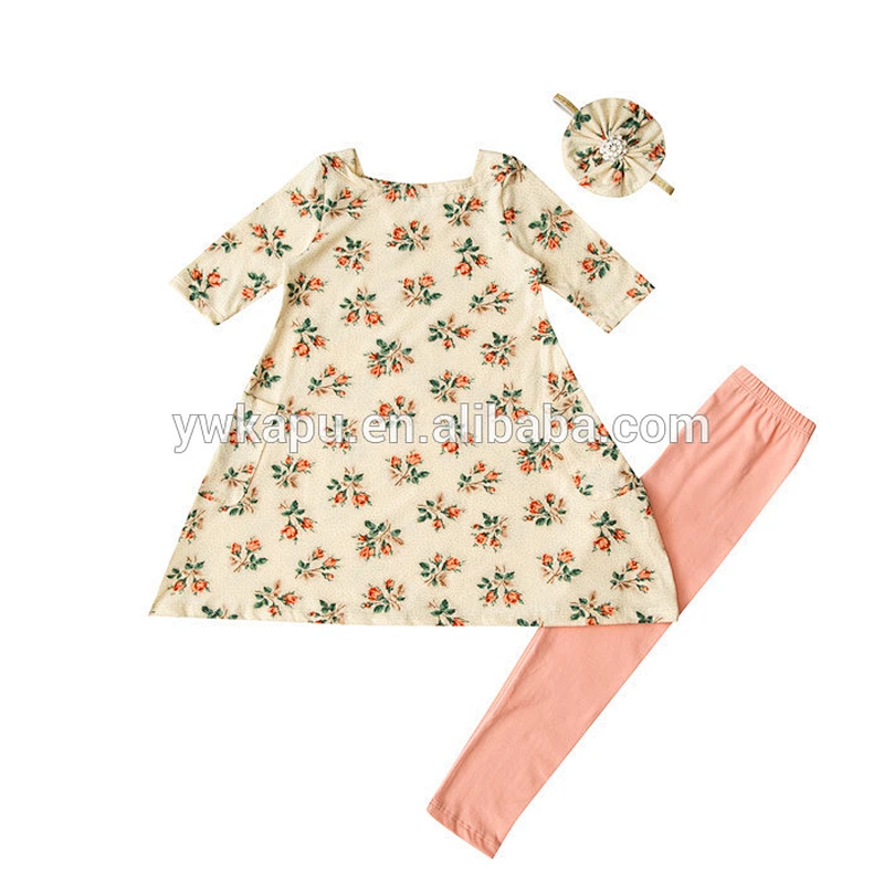 High quality soft cotton boutique girl flutter sleeve,fashion headband long pants children spring set of baby clothing