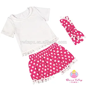 New arrival baby summer outfits girls cute pompom patterns clothes kids lovely short sleeve outfit set