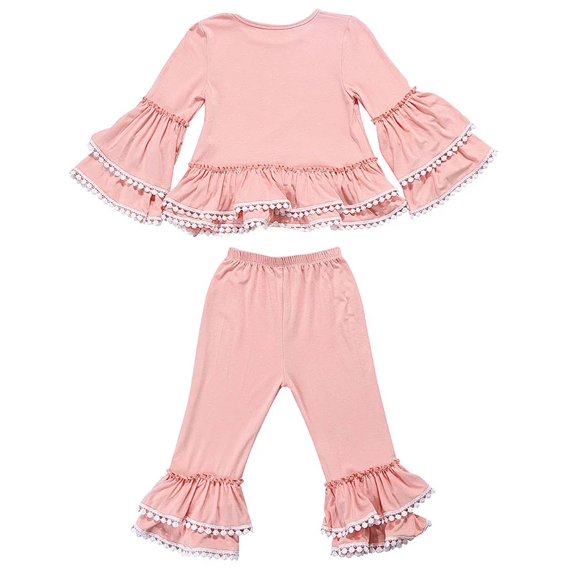 Wholesale Solid Color  Baby Custom Clothing Girls Ruffle Outfits