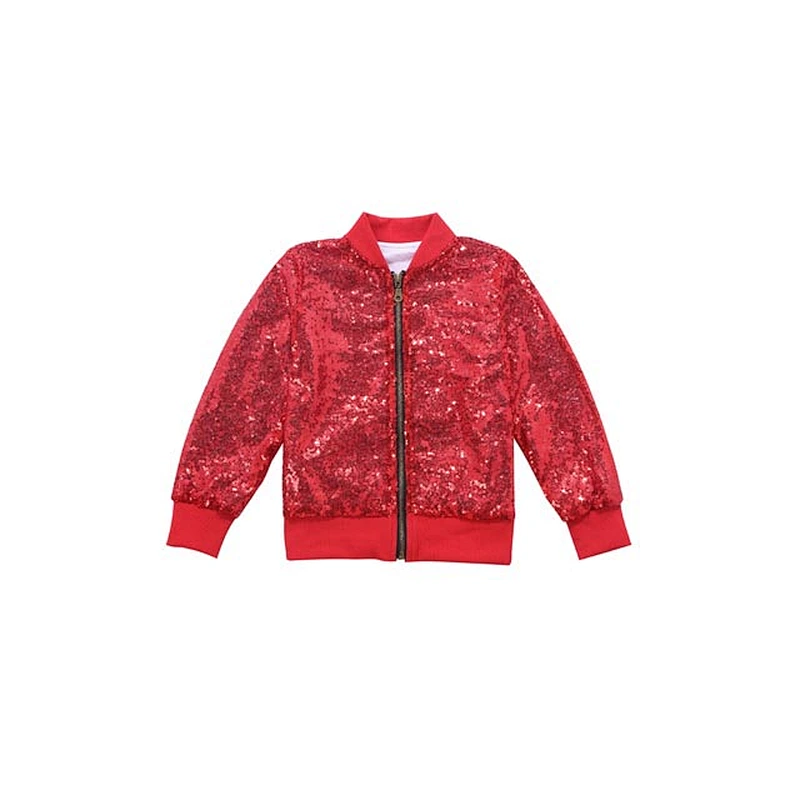 Children Girls Fashionable Long Sleeve Red Sequin Top