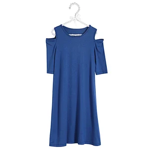 Toddler girls cold shoulder solid color long dresses