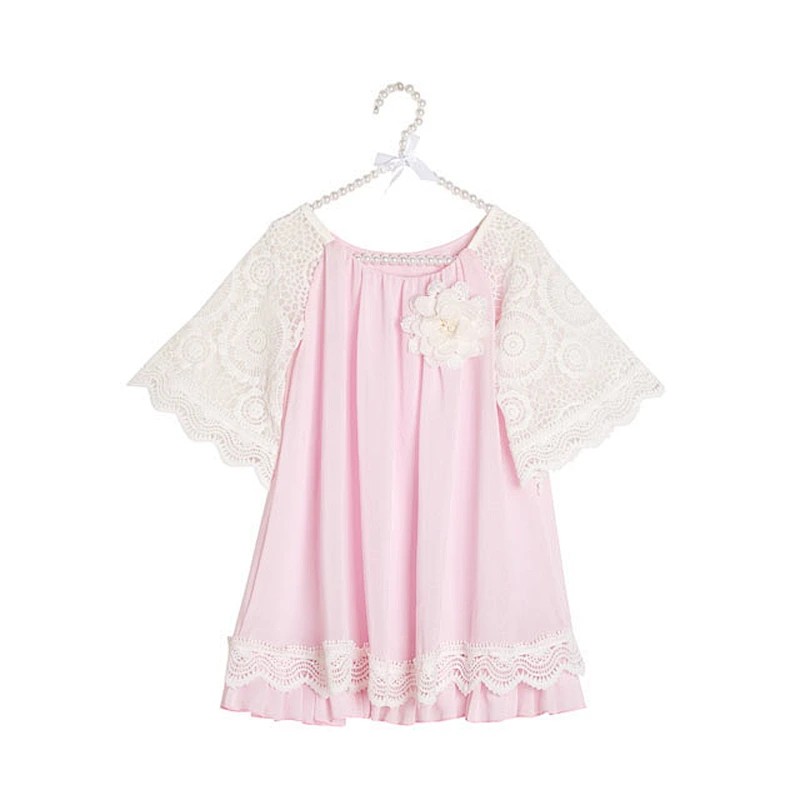 2018 Summer Cotton Beautiful Children Top Boutique Girls Party Dress Pearl Tunic Kids Baby Girl Dresses Wholesale