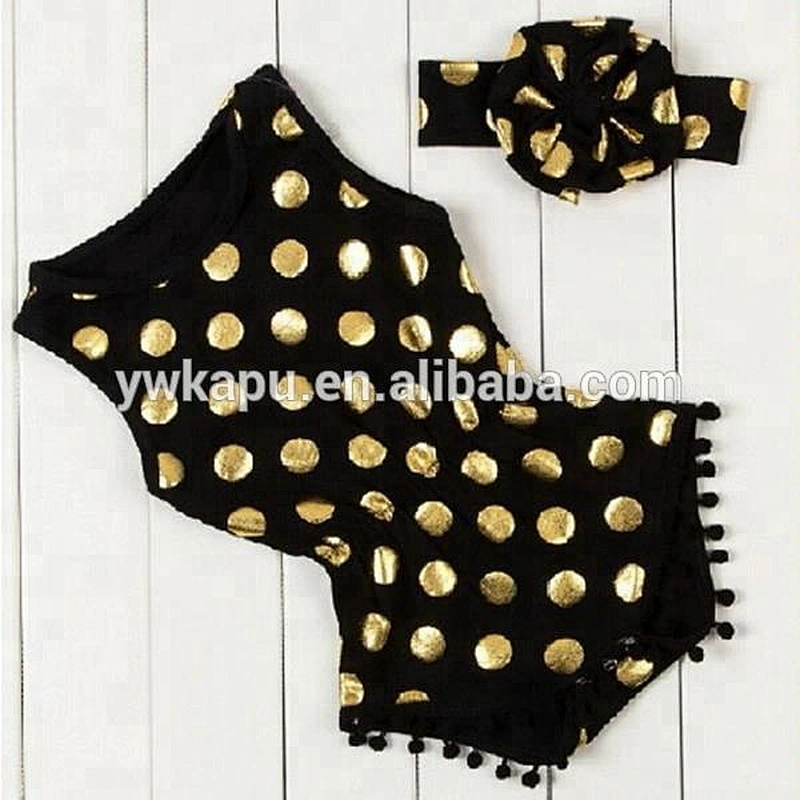 2018 European baby clothing wholesale polka dot pompom adult baby romper with headband