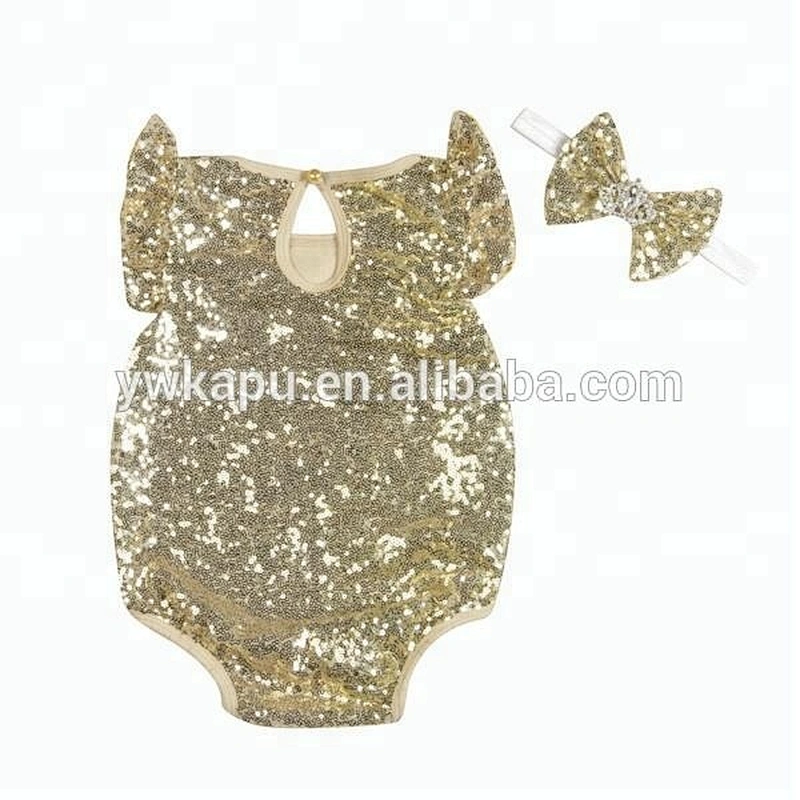 New stylish romper with hairband girls cute baby wears clothes newborn sequins cotton romper