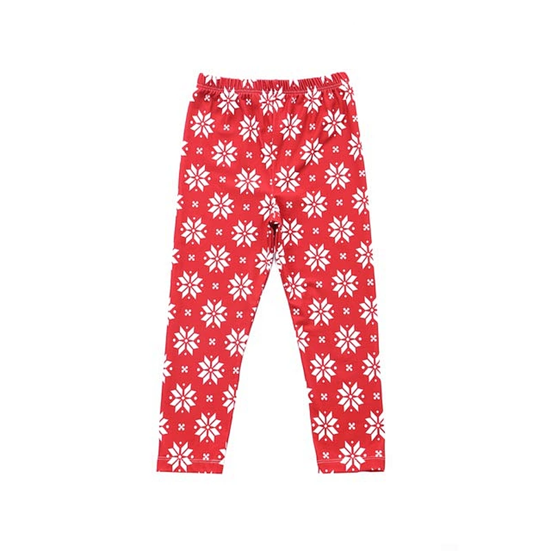 Beautiful Snow Print Kids Girls Red Leggings