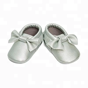 2019 Hot Sale pu baby  shoes 100% genuine leather baby moccasins with knot bow for girl