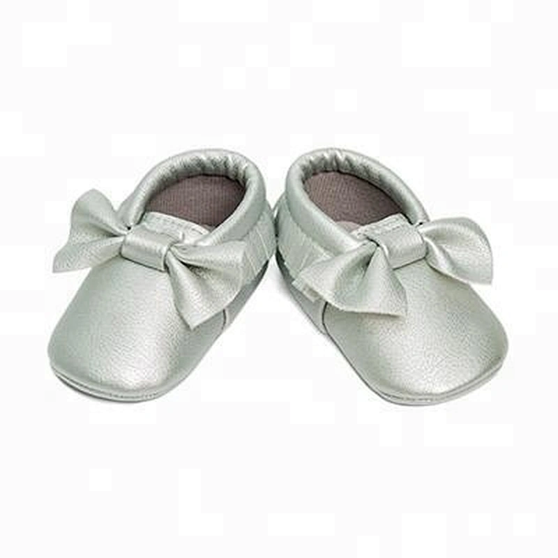 2019 Hot Sale pu baby  shoes 100% genuine leather baby moccasins with knot bow for girl