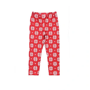 Beautiful Snow Print Kids Girls Red Leggings